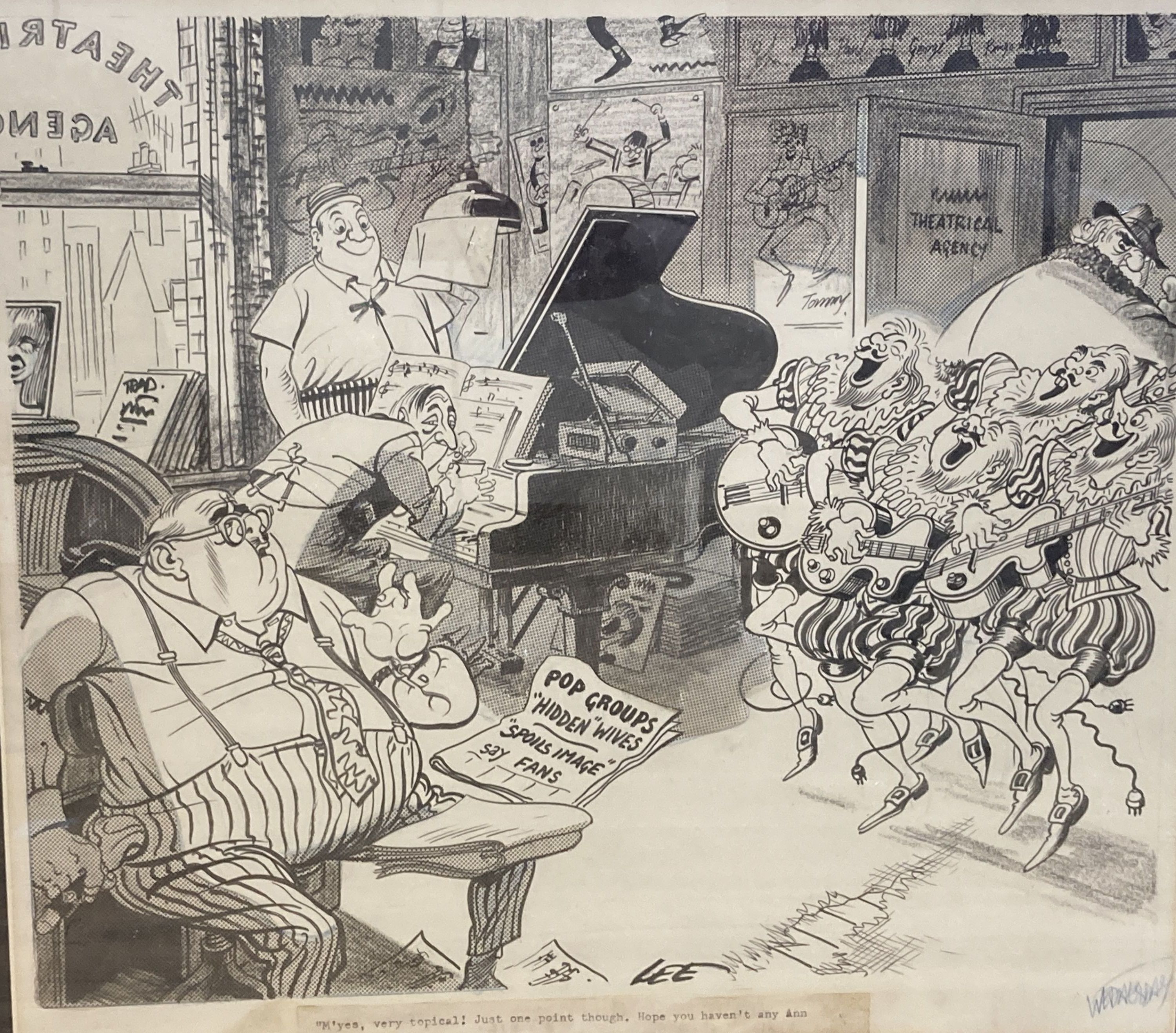 Joseph Lee (1901-1975), original ink and wash cartoon, Pop Groups, Hidden Wives ..., 37 x 42cm